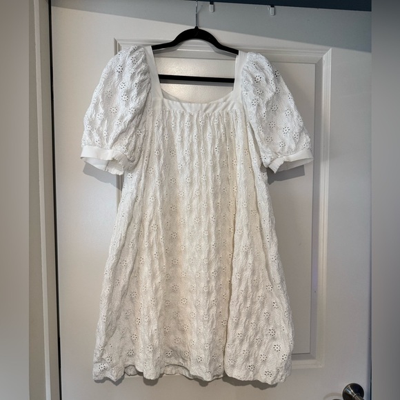 Maeve Anthropologie Eyelet Mini Dress Babydoll White Small Petite EUC - Picture 3 of 7